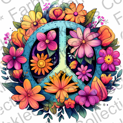 Motivtransfer 1228 Hippie Peace Flower blue Symbol