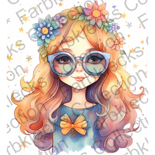 Motivtransfer 1229 Hippie Girl mit Brille