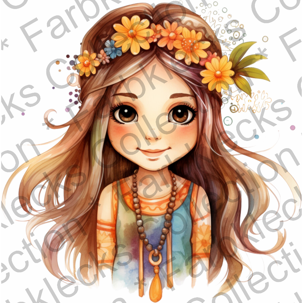 Motivtransfer 1232 Hippie Girl mit Blumenkranz