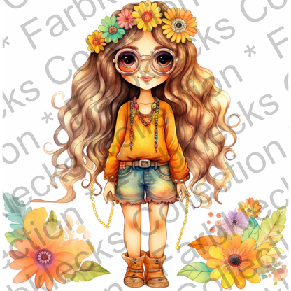 Motivtransfer 1236 Hippie Girl mit Brille und langen Haaren