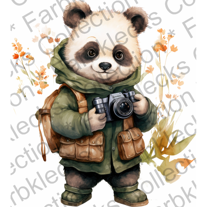 Motivtransfer 1574 Panda mit Fotoapparat und Rucksack