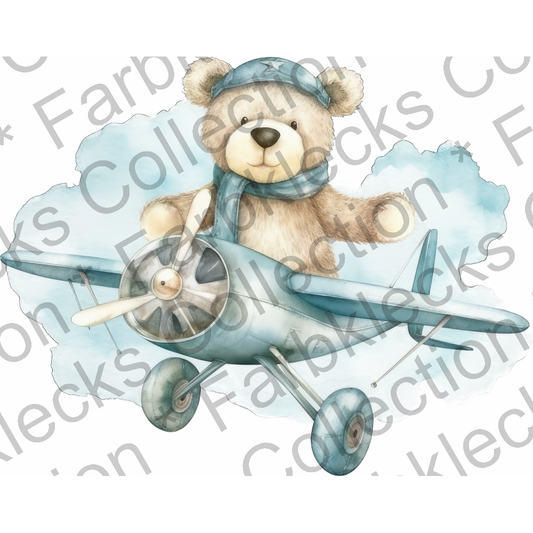 Motivtransfer 1791 Teddy im Flugzeug mit Kappe