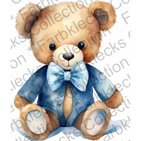 Motivtransfer 1794 Teddy mit Schleife und blauem Anzug