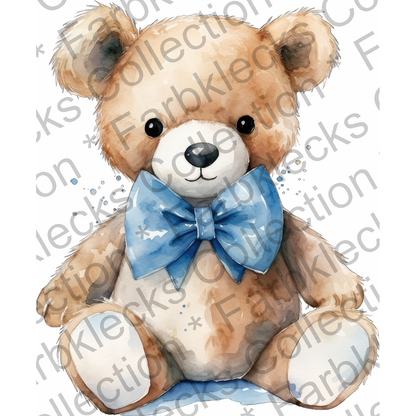 Motivtransfer 1795 Brauner Teddy mit blauer Schleife