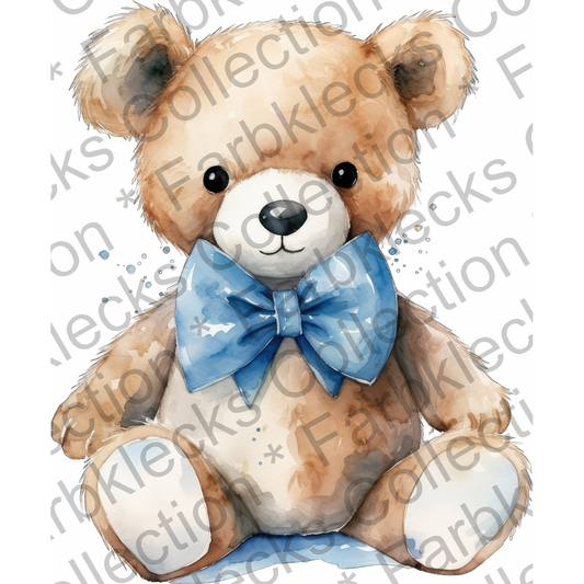 Motivtransfer 1795 Brauner Teddy mit blauer Schleife