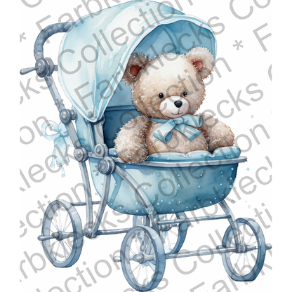 Motivtransfer 1804 Teddy im Kinderwagen