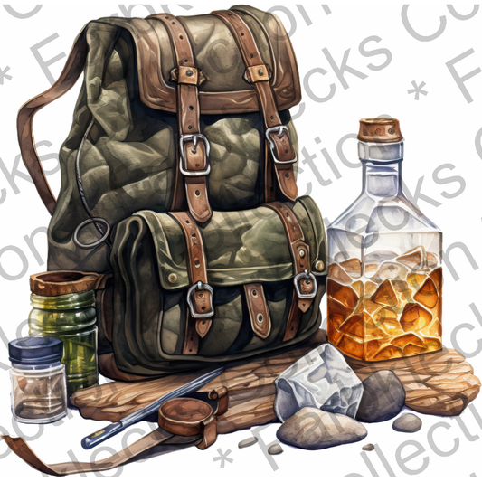 Motivtransfer 1921 Rucksack mit Flasche