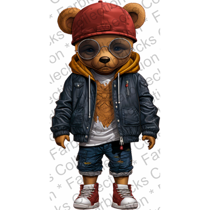 Motivtransfer 1967 Cooler Teddy mit Brille und blauer Jacke