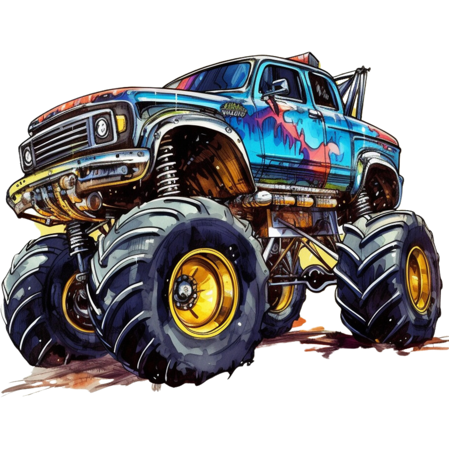 Motivtransfer 2020 Blauer Monstertruck mit Verzierung