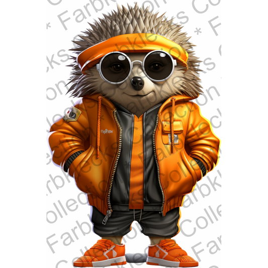 Motivtransfer 2162 Cooler Igel mit orangener Jacke