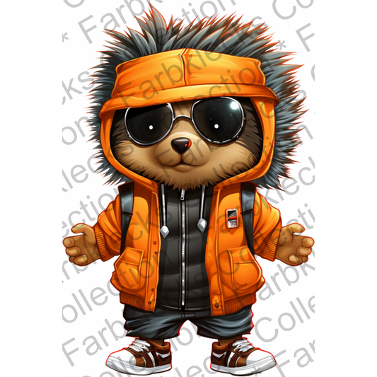 Motivtransfer 2169 Cooler Igel mit orangenem Outfit