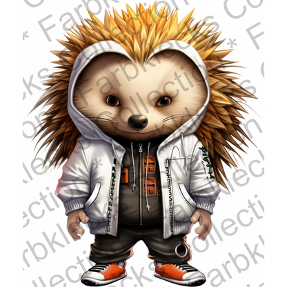 Motivtransfer 2171 Cooler Igel mit grauer Jacke und spitzem Haar