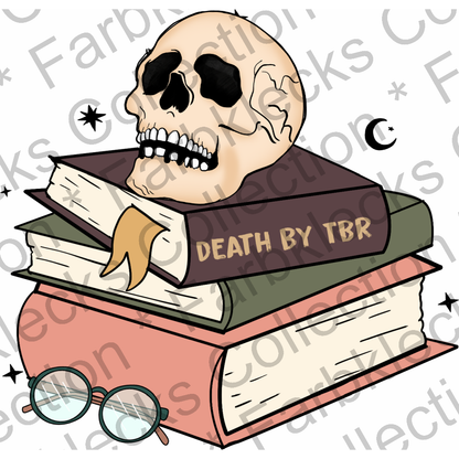 Motivtransfer 2228 Schädel und Bücherstapel Death by TBR