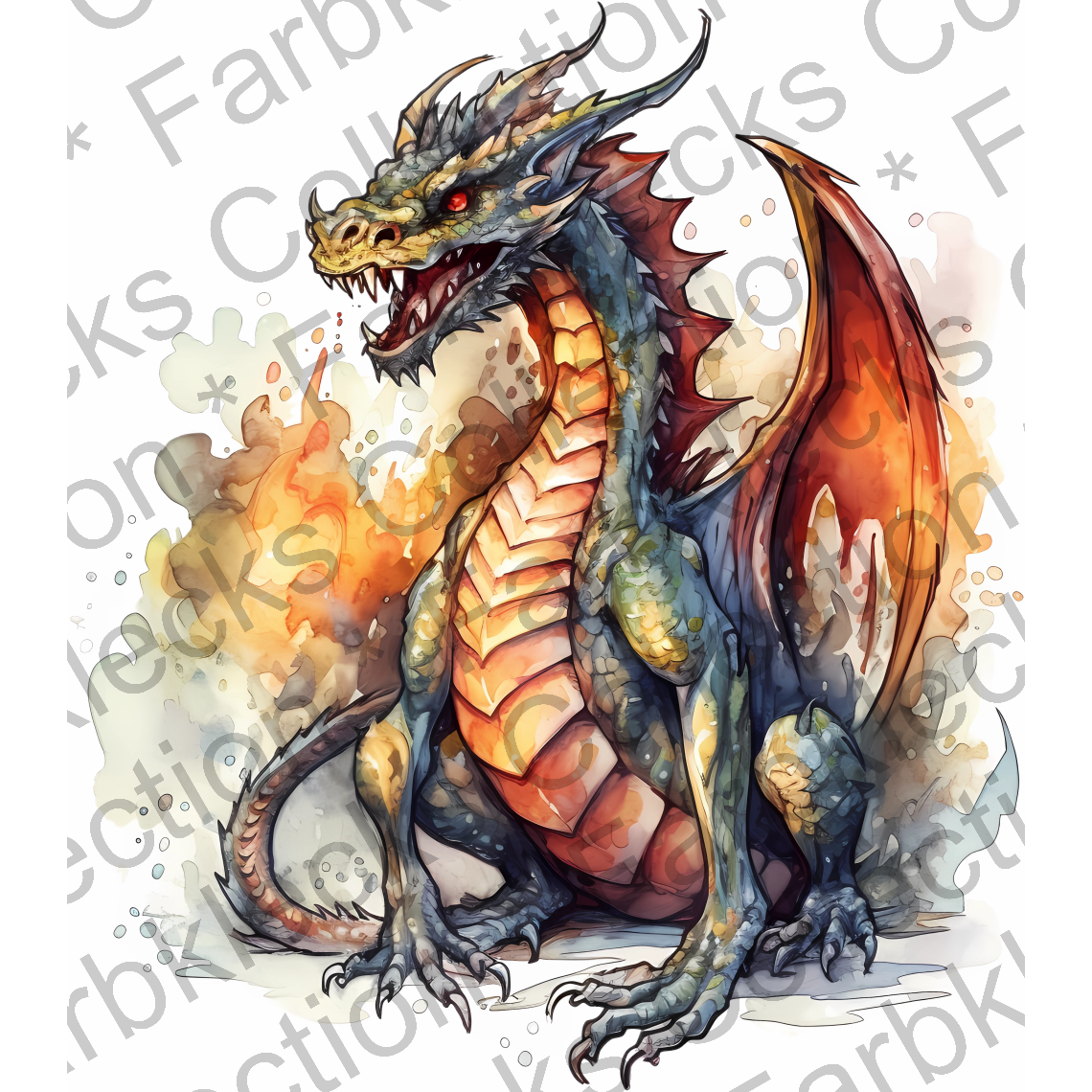 Motivtransfer 2303 Bunter Drache in Angriffpose