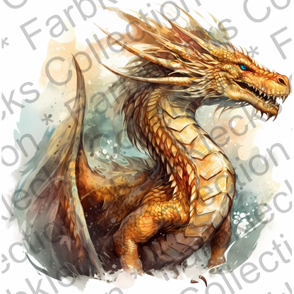 Motivtransfer 2308 Goldener Drache mit blauen Augen