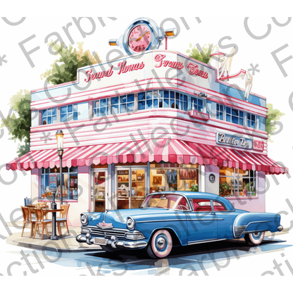 Motivtransfer 2320 American Diner mit Auto