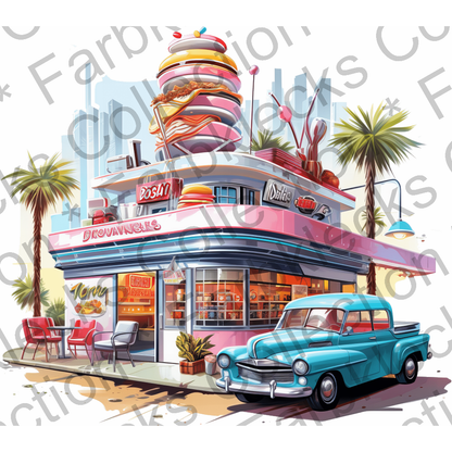 Motivtransfer 2333 American Diner mit Palmen