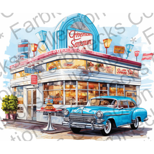 Motivtransfer 2335 American Diner mit schicken Autos