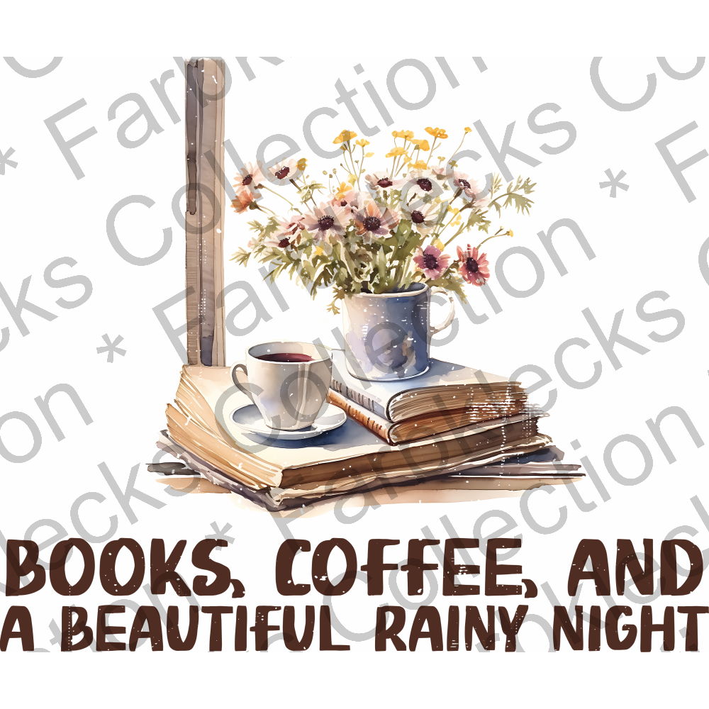 Motivtransfer 2346 Books Coffee and a beautiful rainy night