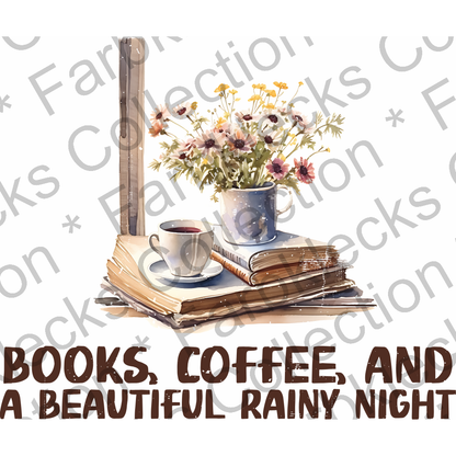 Motivtransfer 2346 Books Coffee and a beautiful rainy night