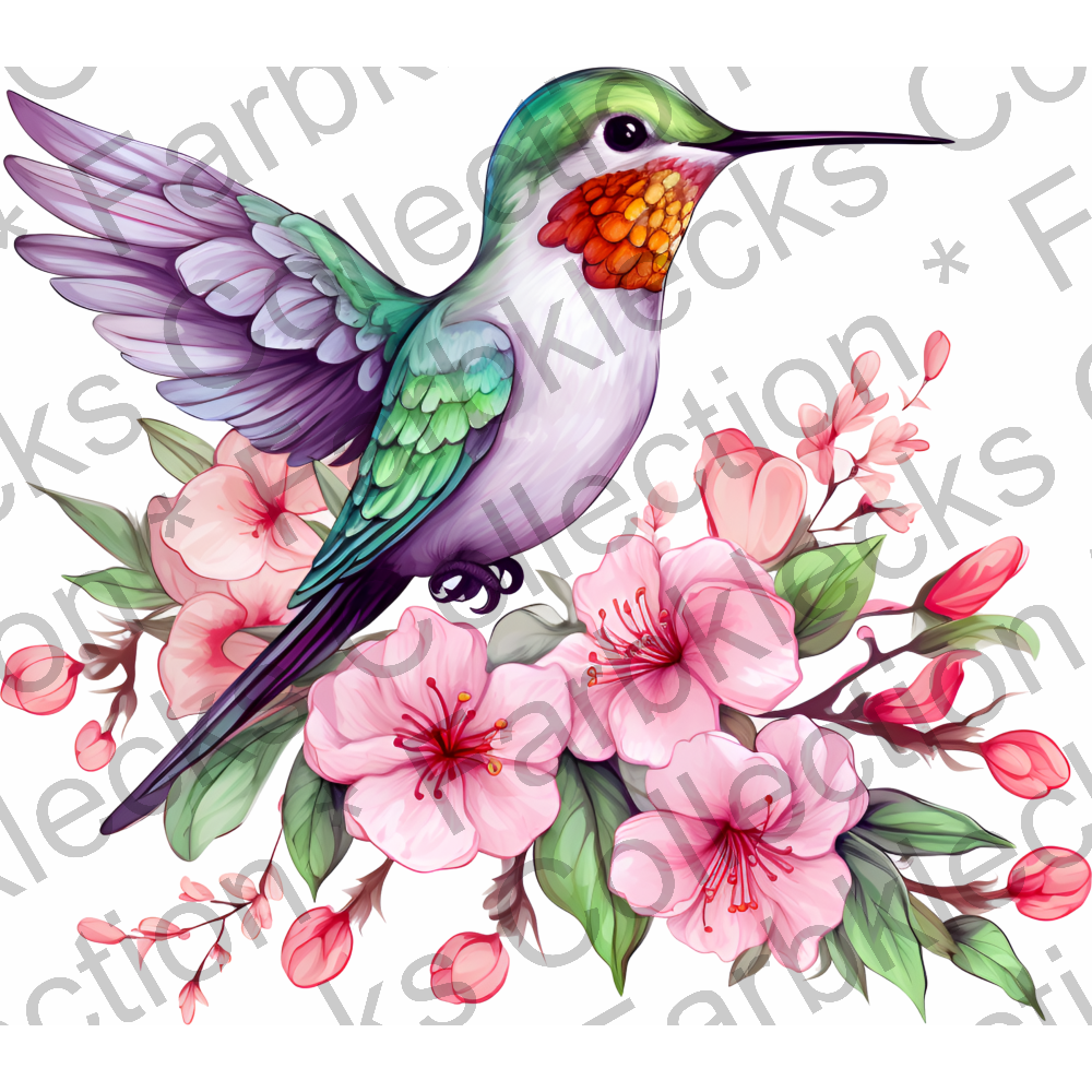 Motivtransfer 2401 Kolibri lila auf rosa Blüten