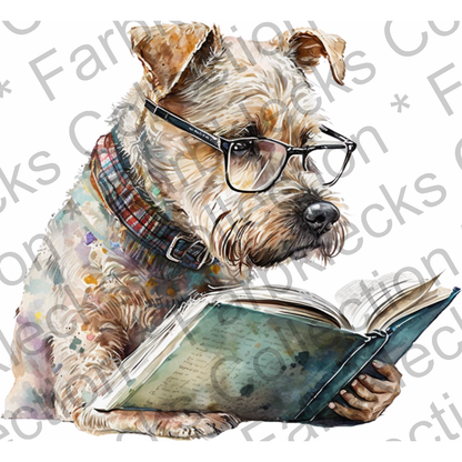 Motivtransfer 2703 Hund mit Brille liest ein Buch