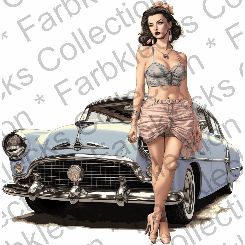 Motivtransfer 3001 Pin Up mit hellblauem Auto