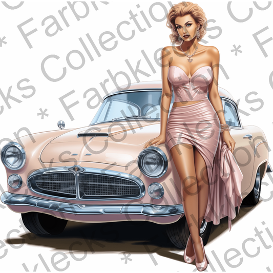 Motivtransfer 3004 Pin Up mit rosa Auto