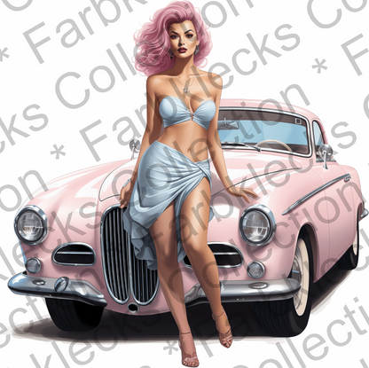 Motivtransfer 3005 Pin Up mit rosa Auto