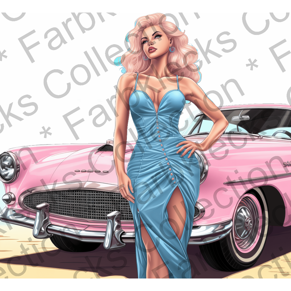 Motivtransfer 3012 Pin Up mit rosa Auto