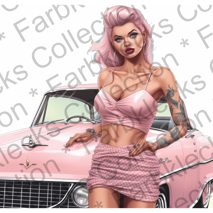 Motivtransfer 3015 Pin Up mit rosa Auto