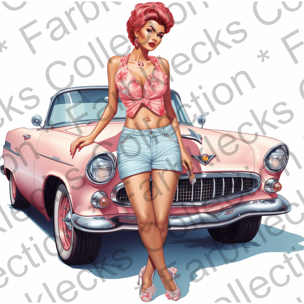 Motivtransfer 3016 Pin Up mit rosa Auto