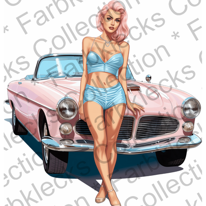 Motivtransfer 3017 Pin Up mit rosa Auto