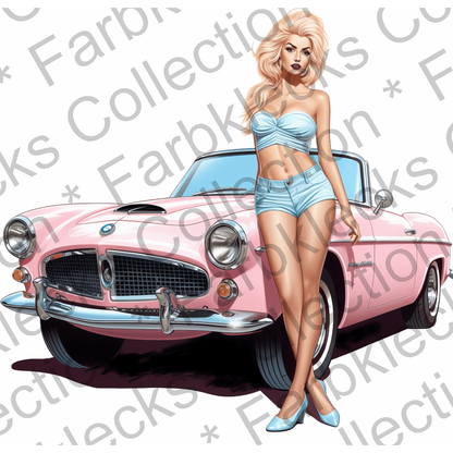 Motivtransfer 3021 Pin Up mit rosa Auto