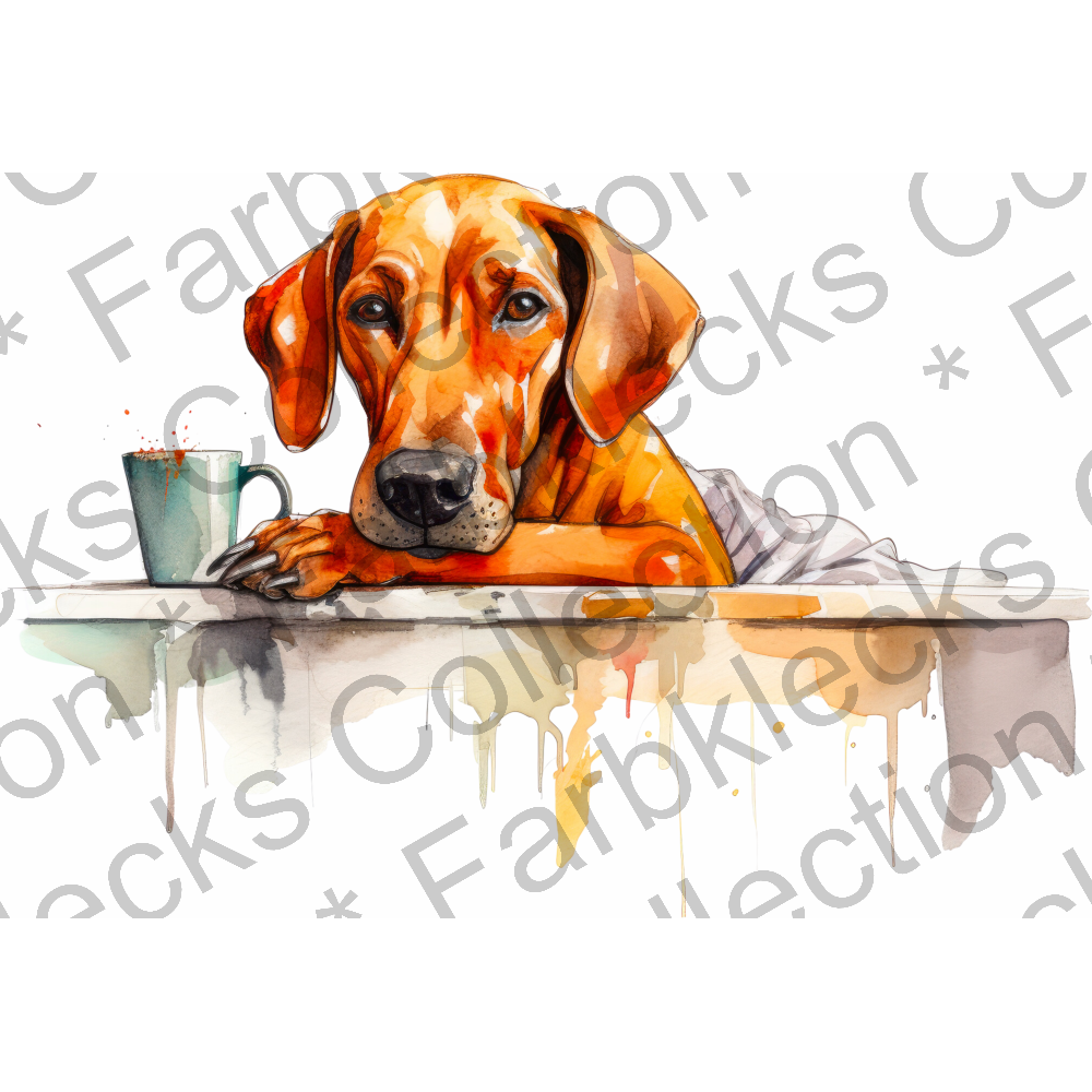 Motivtransfer 3071 Hund mit Kaffeetasse