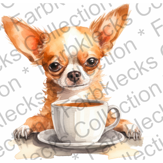 Motivtransfer 3072 Hund mit Kaffeetasse