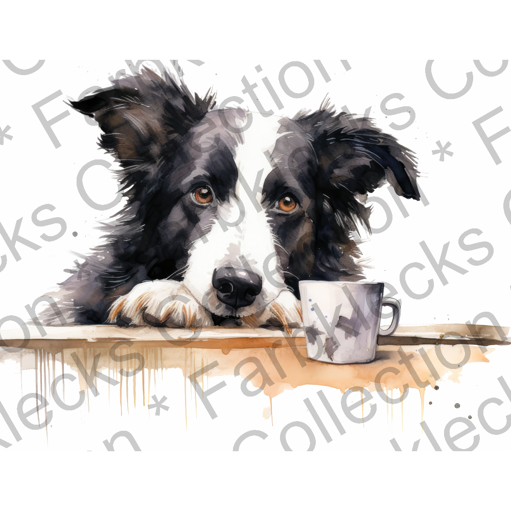 Motivtransfer 3075 Hund mit Kaffeetasse