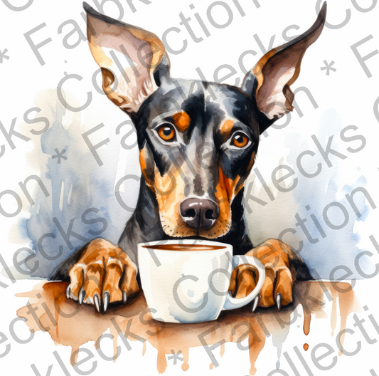 Motivtransfer 3077 Hund mit Kaffeetasse