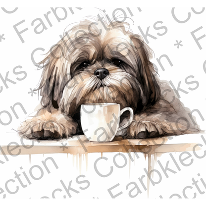 Motivtransfer 3078 Hund mit Kaffeetasse