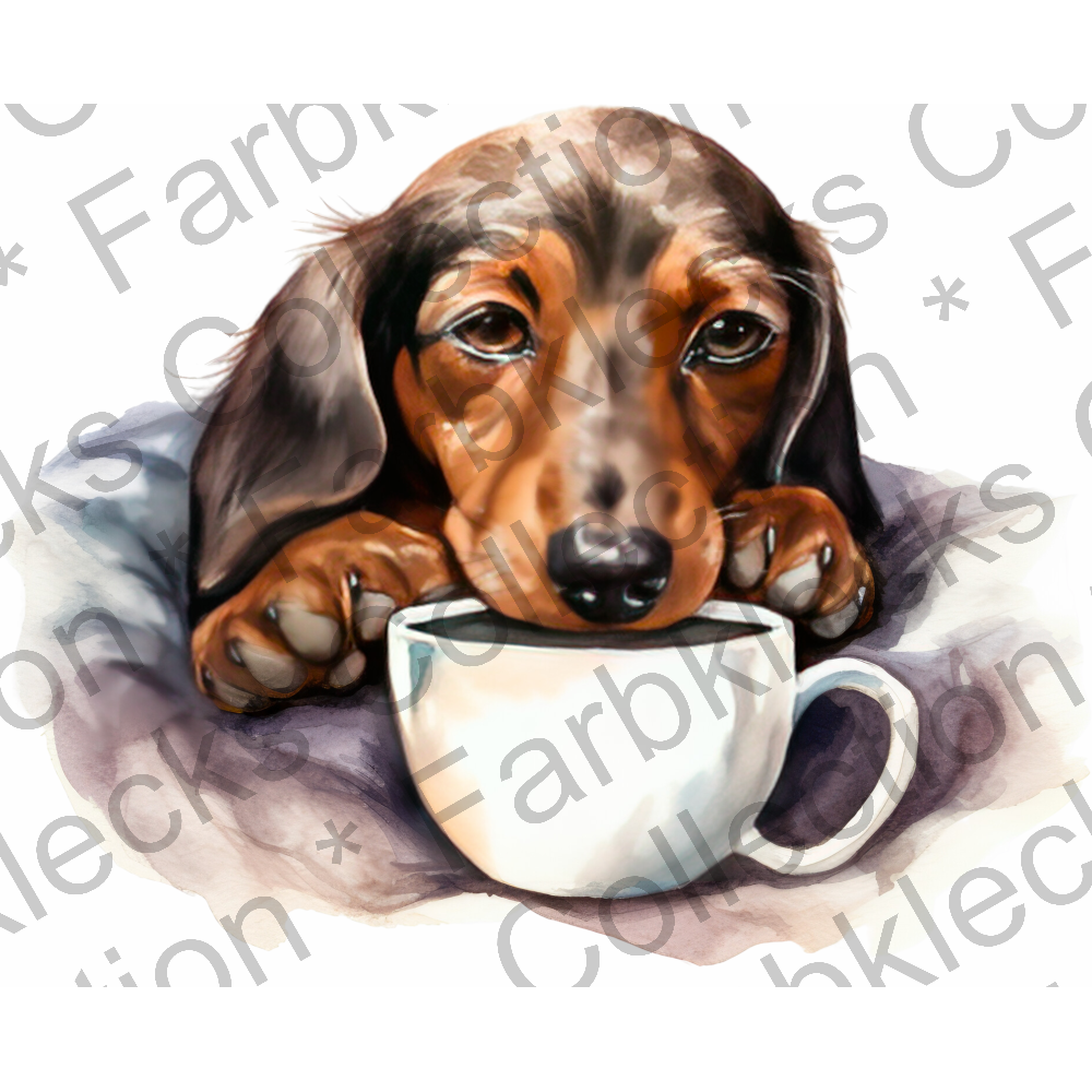 Motivtransfer 3080 Hund mit Kaffeetasse