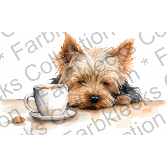 Motivtransfer 3082 Hund mit Kaffeetasse