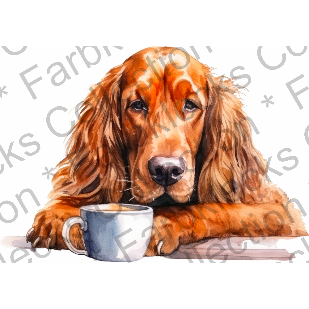 Motivtransfer 3097 Hund mit Kaffeetasse