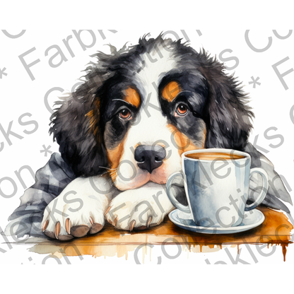 Motivtransfer 3098 Hund mit Kaffeetasse