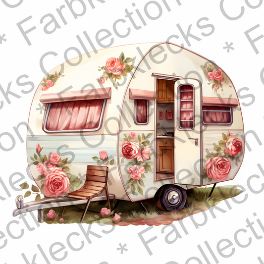 Motivtransfer 3166 Vintage Wohnwagen mit Rosen