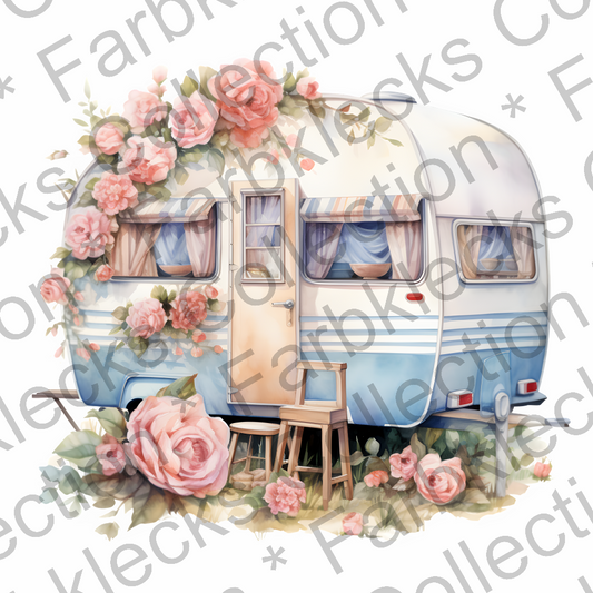 Motivtransfer 3181 Wohnwagen mit Rosen