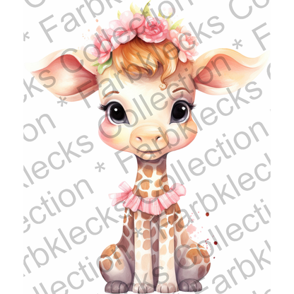 Motivtransfer 3217 Giraffe mit Blumenkranz im Haar