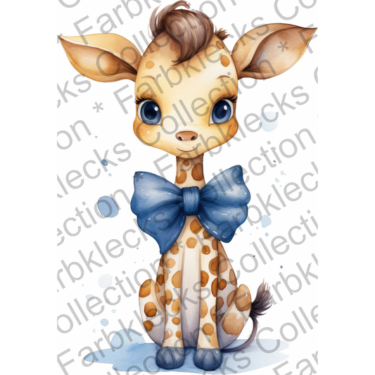 Motivtransfer 3222 Giraffe mit großer blauer Schleife