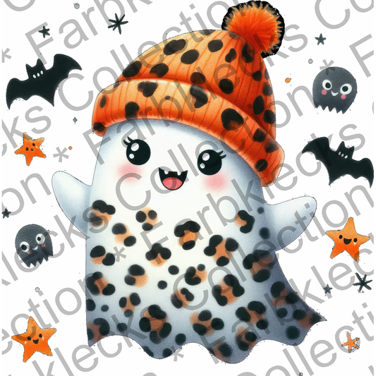 Motivtransfer 3298 Süsser Halloween Geist  mit Leopardenlook