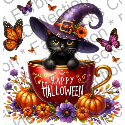 Motivtransfer 3503 Katze in der Tasse Happy Halloween