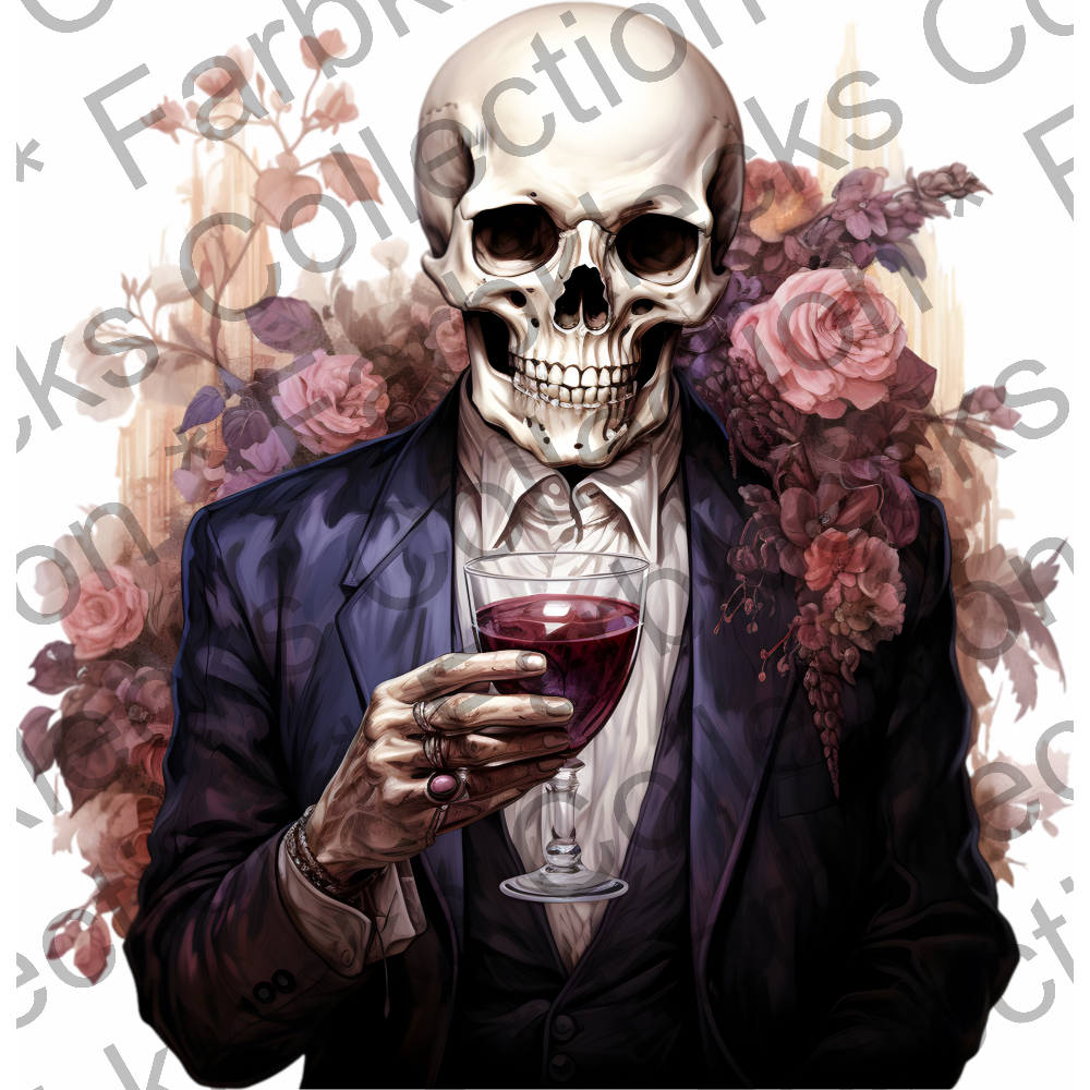 Motivtransfer 3671 Skully Man mit rose farbenen Blumen